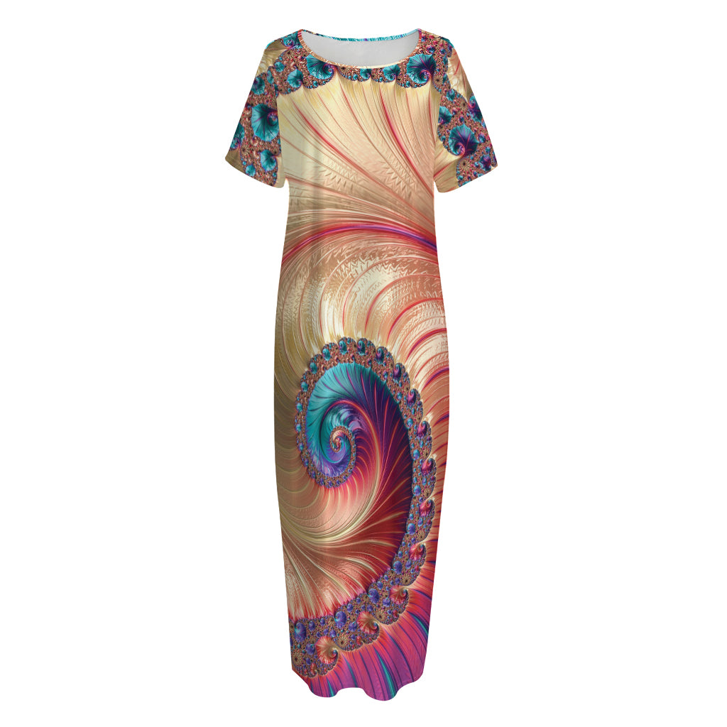 Infinite Fractal Print Short Sleeve Long Nightdress