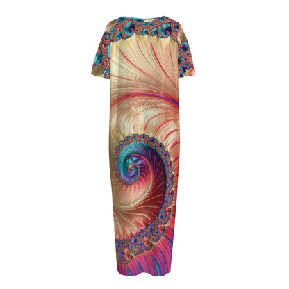 Infinite Fractal Print Short Sleeve Long Nightdress