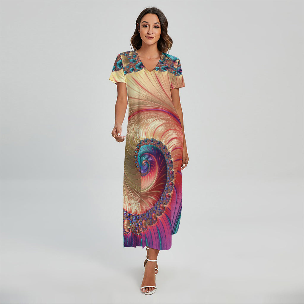 Infinite Fractal Print Short Sleeve Maxi Dress