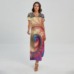 Infinite Fractal Print Short Sleeve Maxi Dress