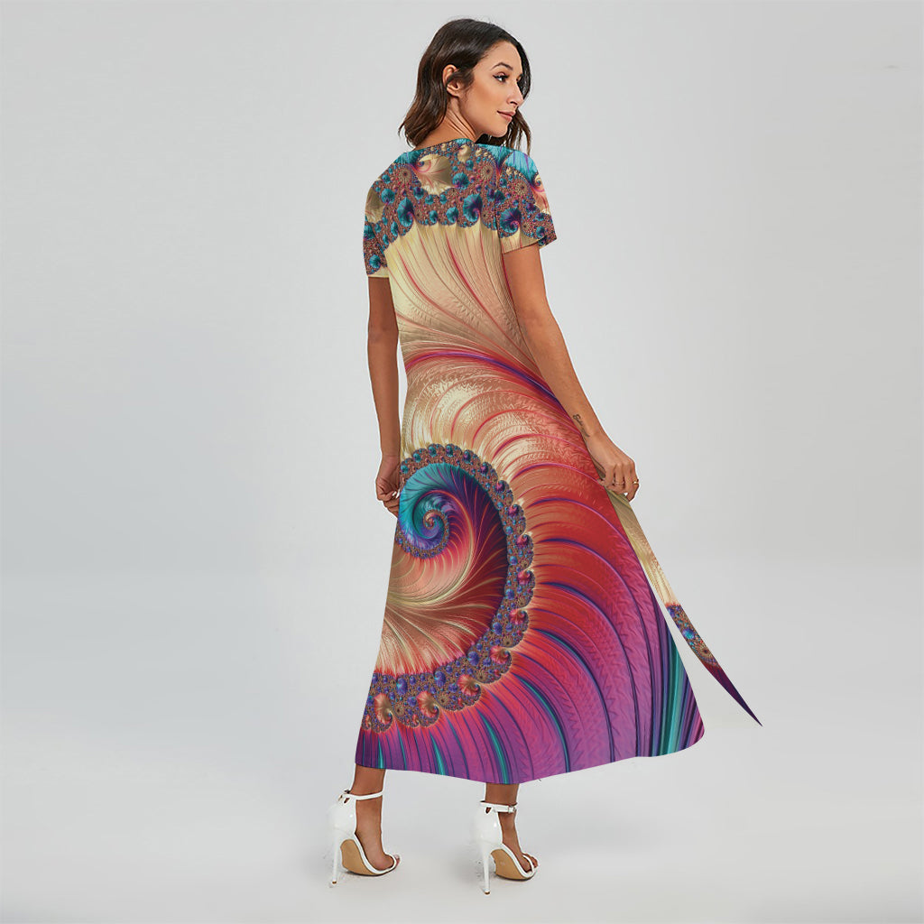 Infinite Fractal Print Short Sleeve Maxi Dress