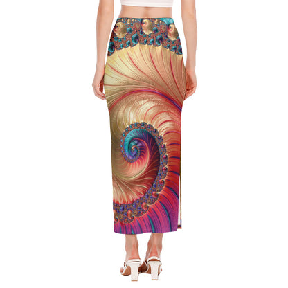 Infinite Fractal Print Side Slit Maxi Skirt