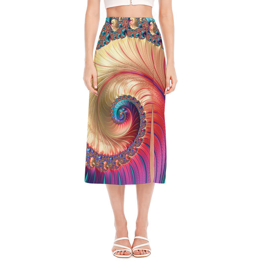 Infinite Fractal Print Side Slit Midi Skirt