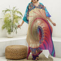 Infinite Fractal Print Silk V-Neck Kaftan Dress