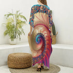 Infinite Fractal Print Silk V-Neck Kaftan Dress