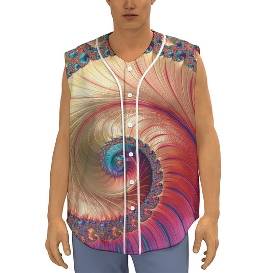 Infinite Fractal Print Sleeveless Baseball Jersey