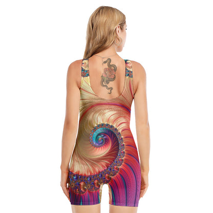 Infinite Fractal Print Sleeveless One Piece Swimsuit