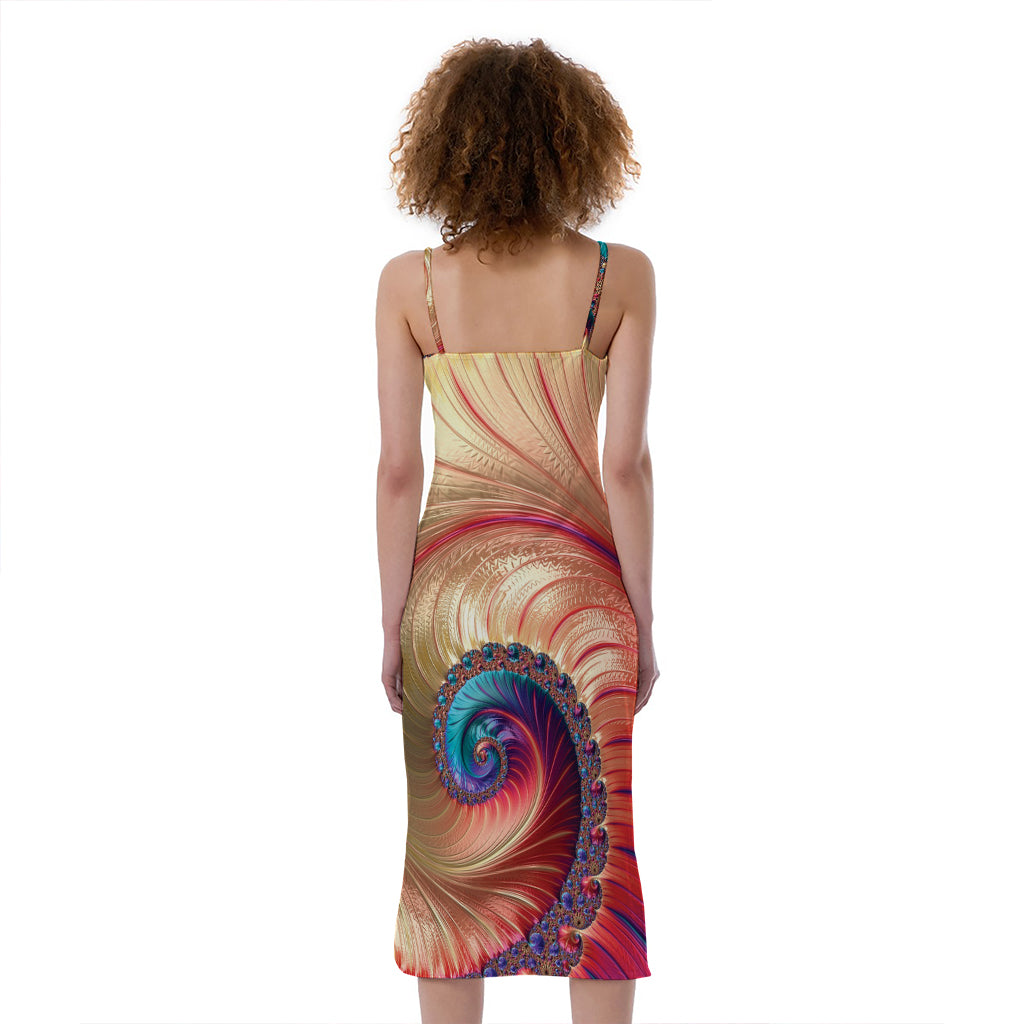 Infinite Fractal Print Slim Fit Midi Cami Dress