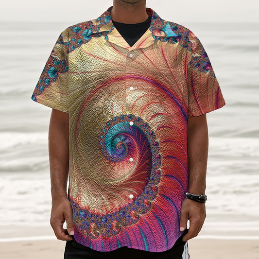 Infinite Fractal Print Textured Short Sleeve Shirt