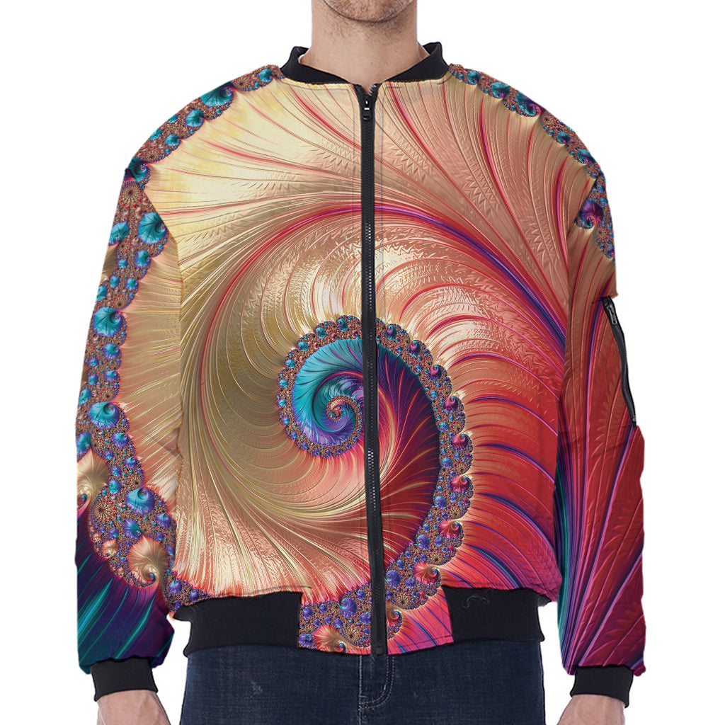 Infinite Fractal Print Zip Sleeve Bomber Jacket