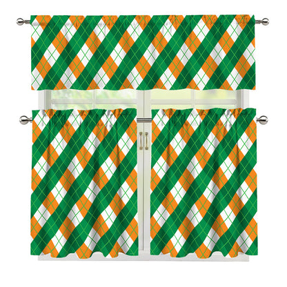 Irish Argyle Pattern Print 3 Piece Kitchen Curtains