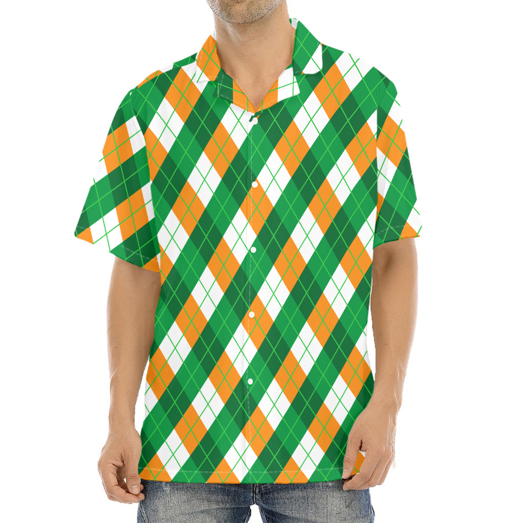 Irish Argyle Pattern Print Aloha Shirt
