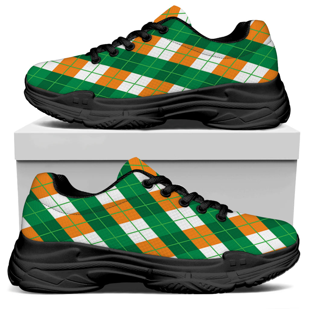 Irish Argyle Pattern Print Black Chunky Shoes