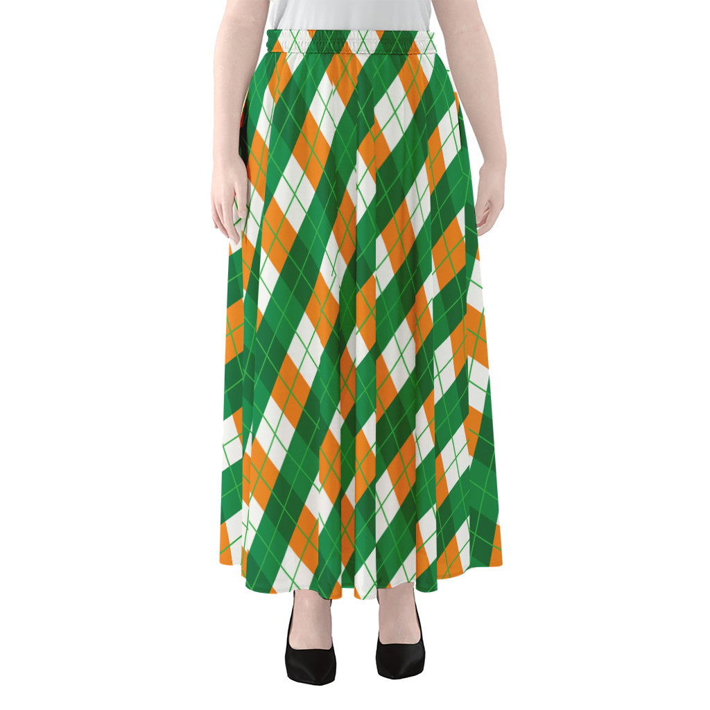 Irish Argyle Pattern Print Chiffon Maxi Skirt