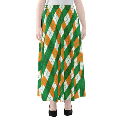 Irish Argyle Pattern Print Chiffon Maxi Skirt