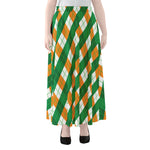 Irish Argyle Pattern Print Chiffon Maxi Skirt
