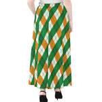 Irish Argyle Pattern Print Chiffon Maxi Skirt