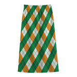 Irish Argyle Pattern Print Cotton Front Slit Maxi Skirt