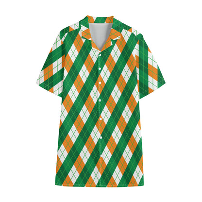 Irish Argyle Pattern Print Cotton Hawaiian Shirt