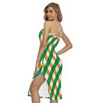 Irish Argyle Pattern Print Cross Back Cami Dress