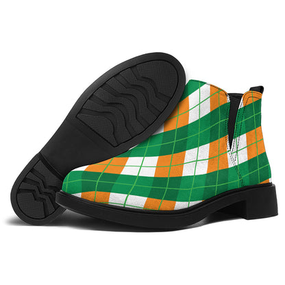Irish Argyle Pattern Print Flat Ankle Boots