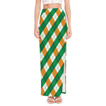 Irish Argyle Pattern Print High Slit Maxi Skirt