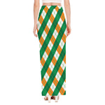 Irish Argyle Pattern Print High Slit Maxi Skirt