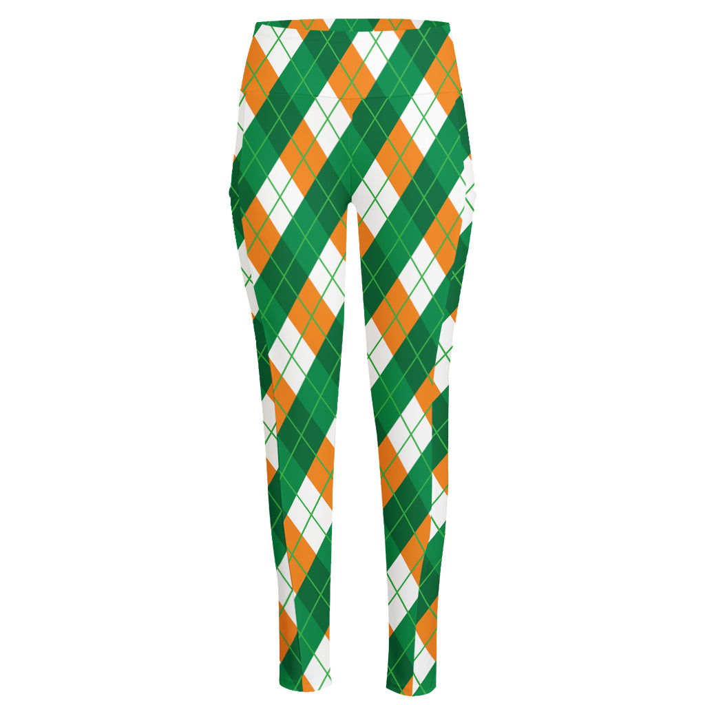Irish Argyle Pattern Print High-Waisted Pocket Leggings