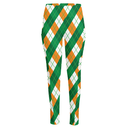 Irish Argyle Pattern Print High-Waisted Pocket Leggings