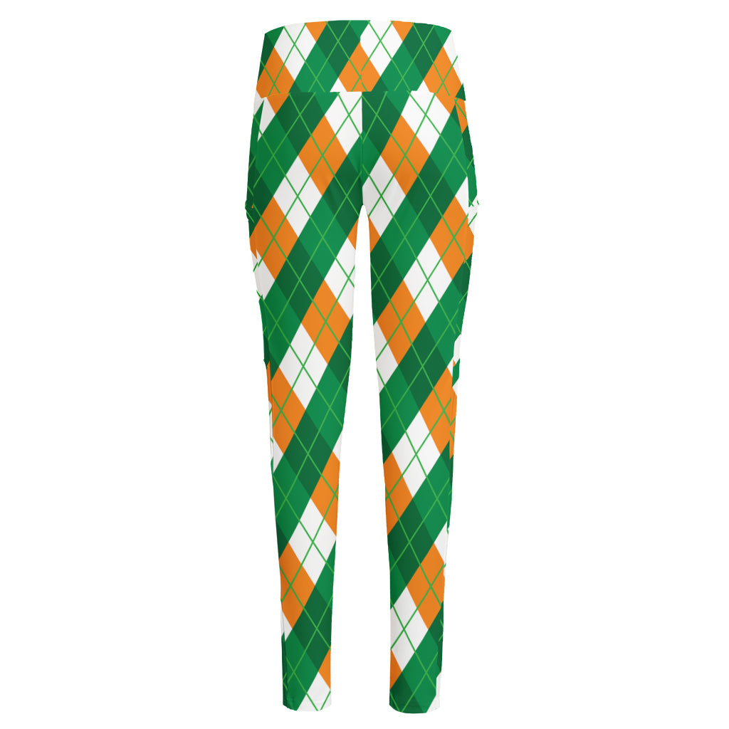 Irish Argyle Pattern Print High-Waisted Pocket Leggings