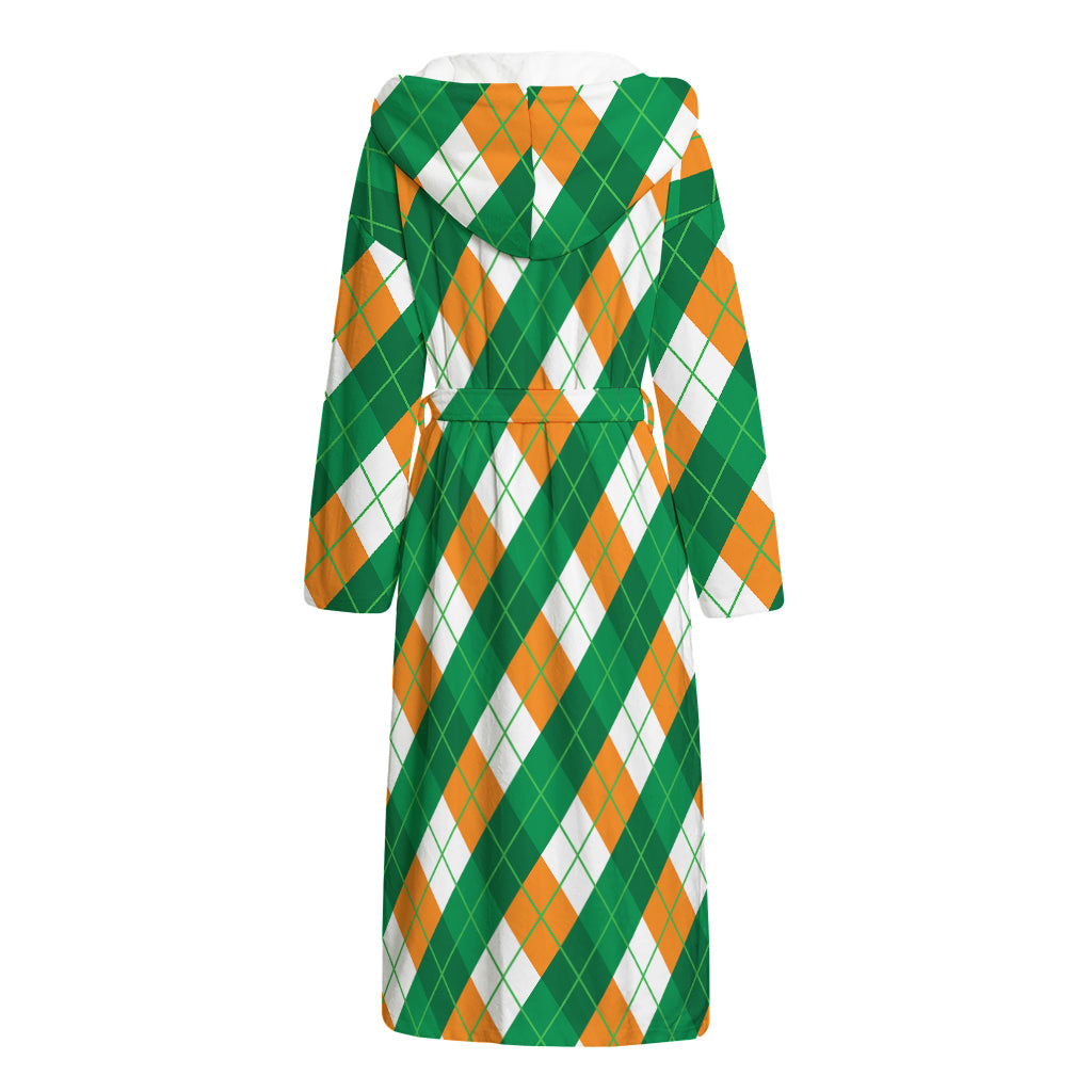 Irish Argyle Pattern Print Hooded Bathrobe
