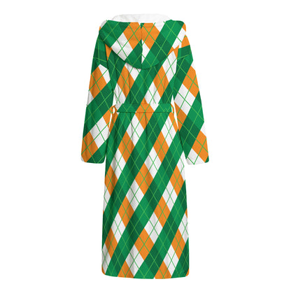 Irish Argyle Pattern Print Hooded Bathrobe