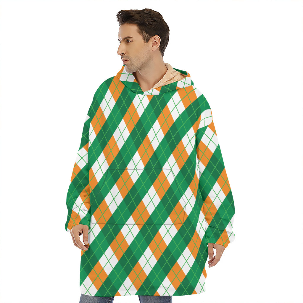 Irish Argyle Pattern Print Hoodie Blanket