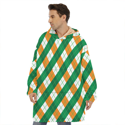 Irish Argyle Pattern Print Hoodie Blanket