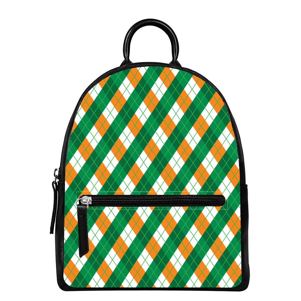 Irish Argyle Pattern Print Leather Backpack