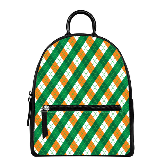 Irish Argyle Pattern Print Leather Backpack