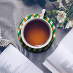 Irish Argyle Pattern Print Leather Coaster Set