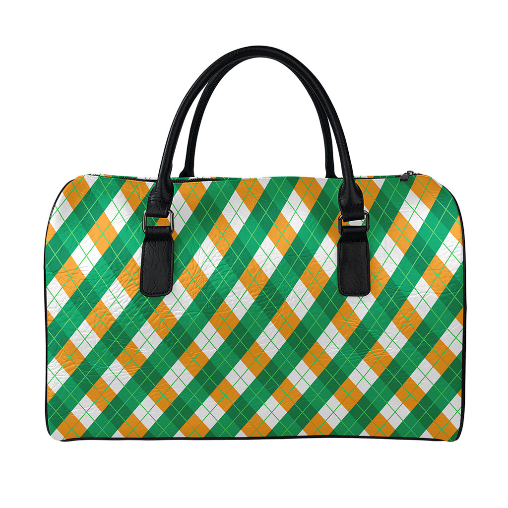 Irish Argyle Pattern Print Leather Duffle Bag