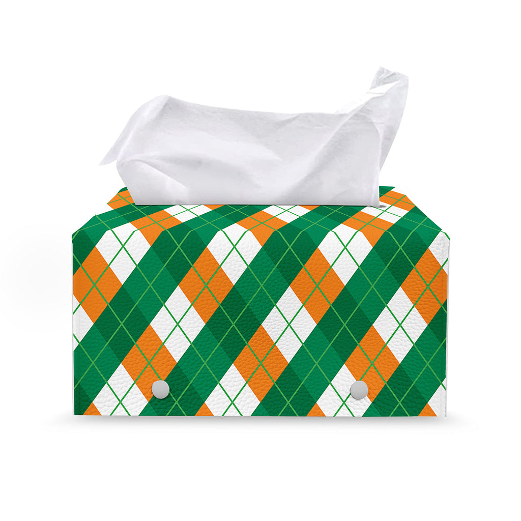 Irish Argyle Pattern Print Leather Tissue Box Cover