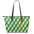 Irish Argyle Pattern Print Leather Tote Bag With Zipper