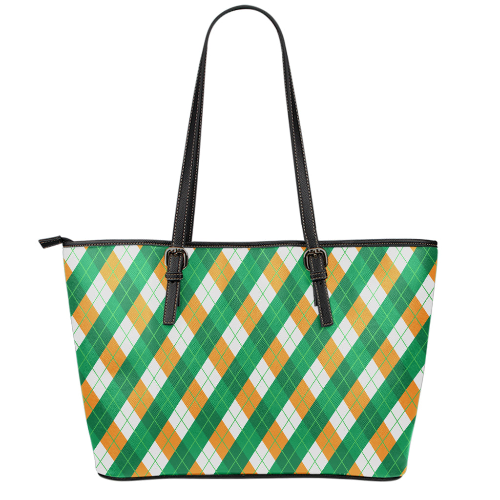 Irish Argyle Pattern Print Leather Tote Bag