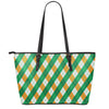 Irish Argyle Pattern Print Leather Tote Bag