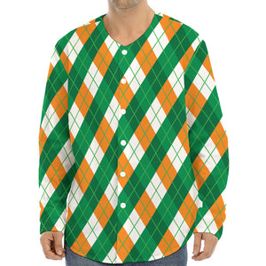 Irish Argyle Pattern Print Long Sleeve Baseball Jersey