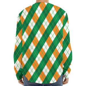 Irish Argyle Pattern Print Long Sleeve Baseball Jersey