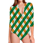 Irish Argyle Pattern Print Long Sleeve Swimsuit