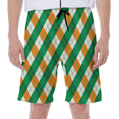 Irish Argyle Pattern Print Men's Beach Shorts
