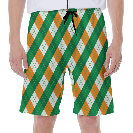 Irish Argyle Pattern Print Men's Beach Shorts