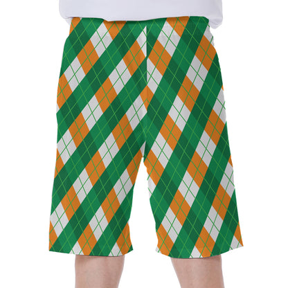 Irish Argyle Pattern Print Men's Beach Shorts