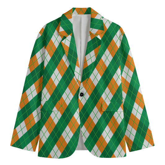 Irish Argyle Pattern Print Men's Cotton Blazer