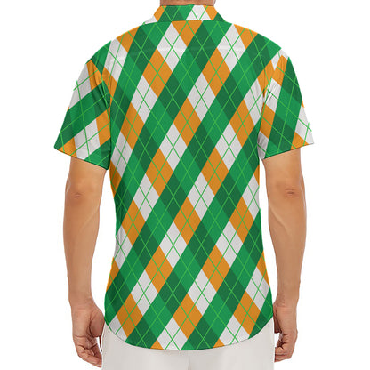 Irish Argyle Pattern Print Men's Deep V-Neck Shirt